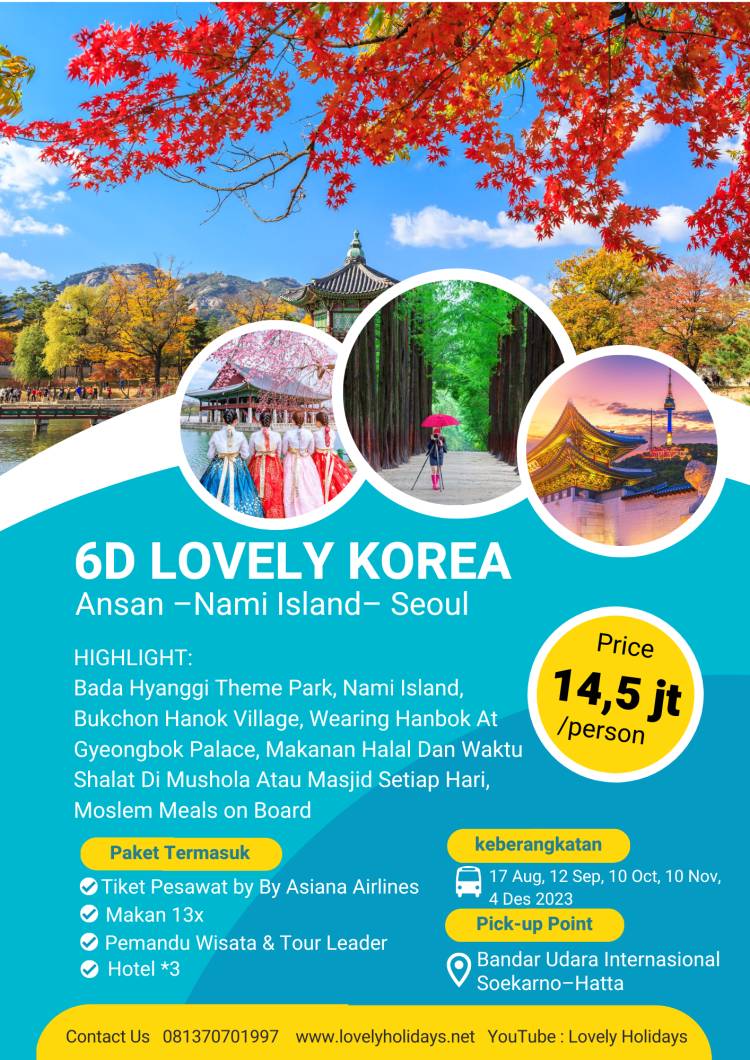 6D5N LOVELY KOREA  ( ANSAN –NAMI ISLAND– SEOUL )